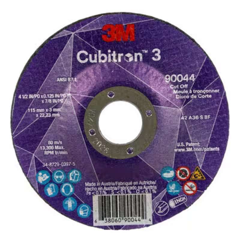 3M™ Cubitron™ 3 Cut-Off Wheel, 90044, 36+, T27, 4 1/2 x 0.125 x 7/8in, ANSI, 25 per Package, 2 Packages per Case