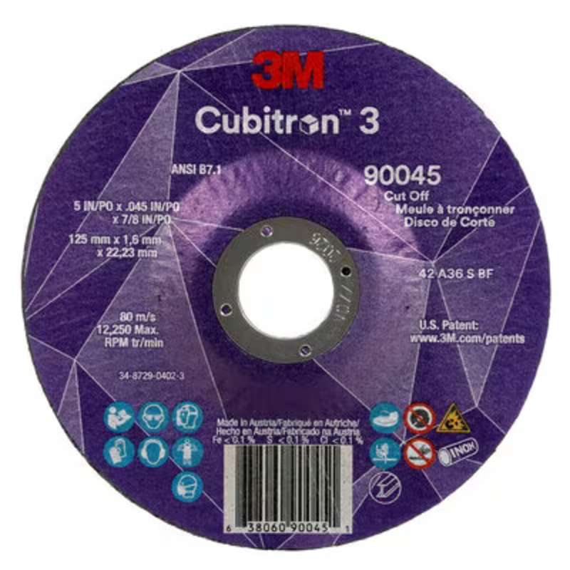 3M™ Cubitron™ 3 Cut-Off Wheel, 90045,36+, T27, 5 x 0.045 x 7/8in, ANSI, 25 per Package, 2 Packages per Case