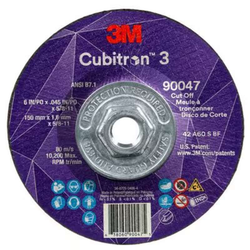 3M™ Cubitron™ 3 Cut-Off Wheel, 90047, 60+, T27, 6 x 0.045 x 5/8in-11, ANSI, 10 per Case