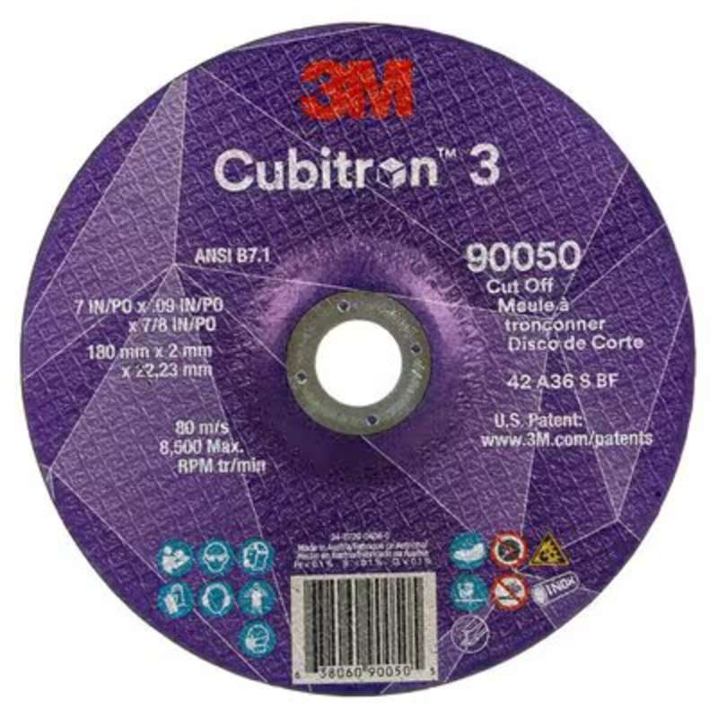 3M™ Cubitron™ 3 Cut-Off Wheel, 90050, 36+, T27, 7 x 0.09 x 7/8in, ANSI, 25 per Package, 2 Packages per Case