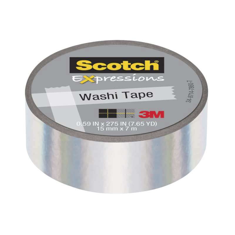 Scotch® Expressions Washi Tape, C714-WHT, 0.59 in x 275 in (15 mm x 7 m), Iridescent White