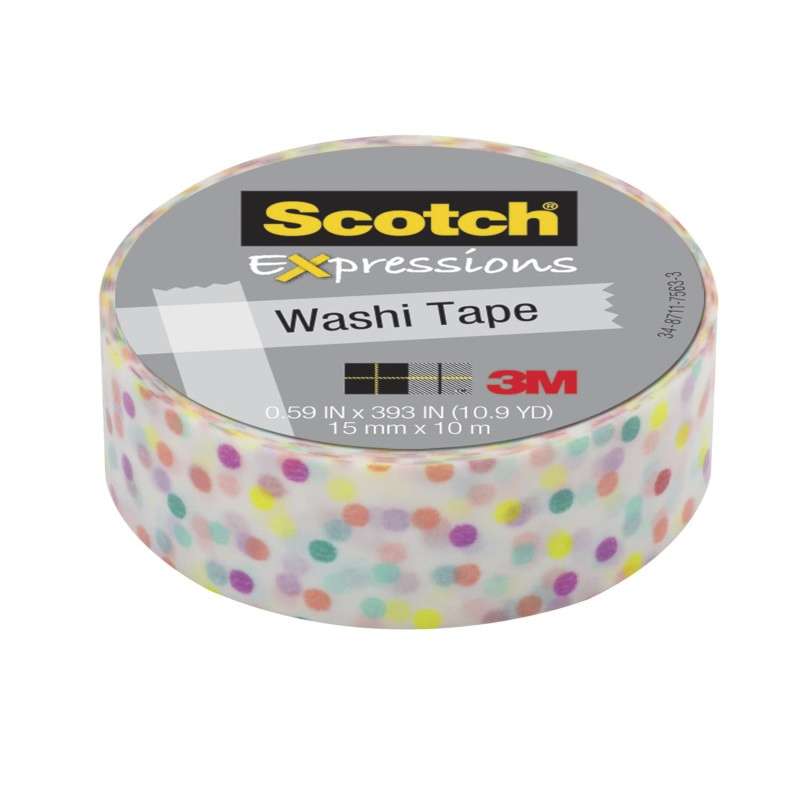 Scotch® Expressions Washi Tape C314-P47, .59 in x 393 in (15 mm x 10 m) Fun Dots