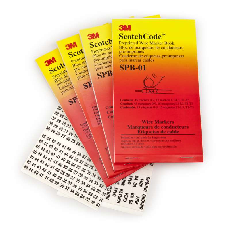 3M™ ScotchCode™ Pre-Printed Wire Marker Book SPB-06, black print on a white background highlights the characters, 5/Bag