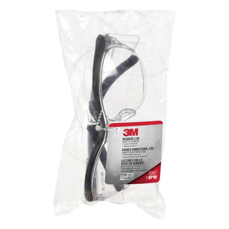 3M™ Readers Safety Glasses, 91192H1-C, +2.0 Blk Frm, Clr Lens