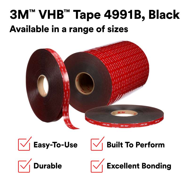 3M™ VHB™ Tape 4991B, Black, 0.734 in x 36 yd, Precision Slit, 12 rolls per case