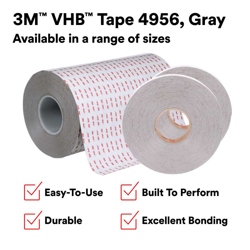 3M VHB Tape 4956, Gray, 0.870 in x 72 yd, 62 mil, 10 rolls per case
