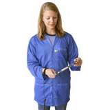ESD-Safe Lightweight 3/4 Length Lab Coat with Snap Cuffs and Three Pockets, Blue, Small, 30" Long redirect to product page