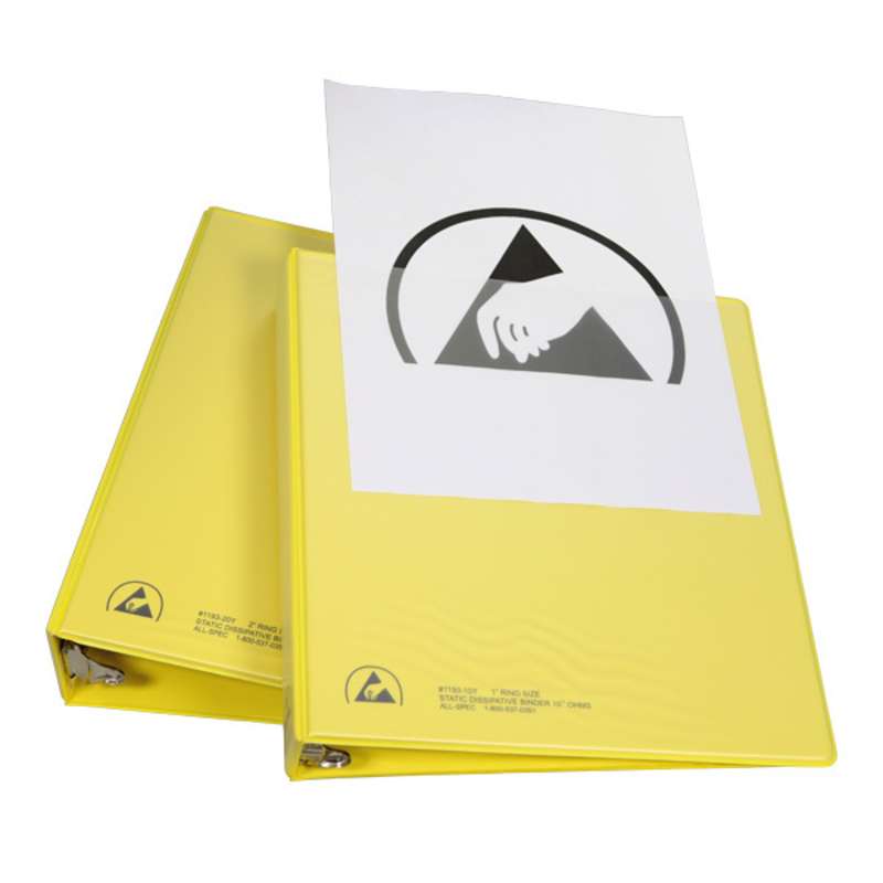 ESD-Safe 3-Ring Binder with 2" Ring Size and Clear View Dissipative Outside Pocket, Yellow