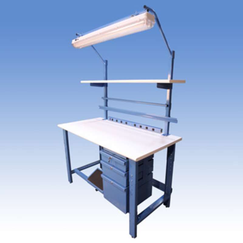 Adjustable Height ESD-Safe Workbench with 1000 lb Weight Capacity, Rolled Front Edge, Uprights and Accessories, 30 x 60"