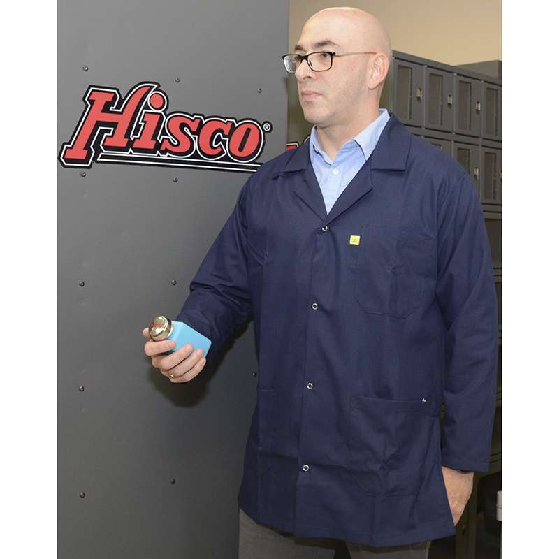 ESD-Safe Medium Weight Jacket with Snap Cuffs and Three Pockets, Navy Blue, Small, 31-1/2" Long