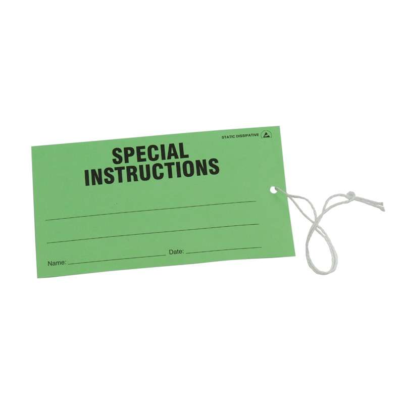 ESD-Safe Green "Special Instructions" Paper Tags, 2-3/4 x 5", 100 per Package