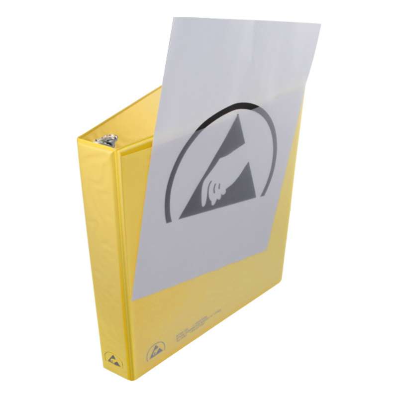 ESD-Safe 3-Ring Binder with 1" Ring Size and Clear View Dissipative Outside Pocket, Yellow