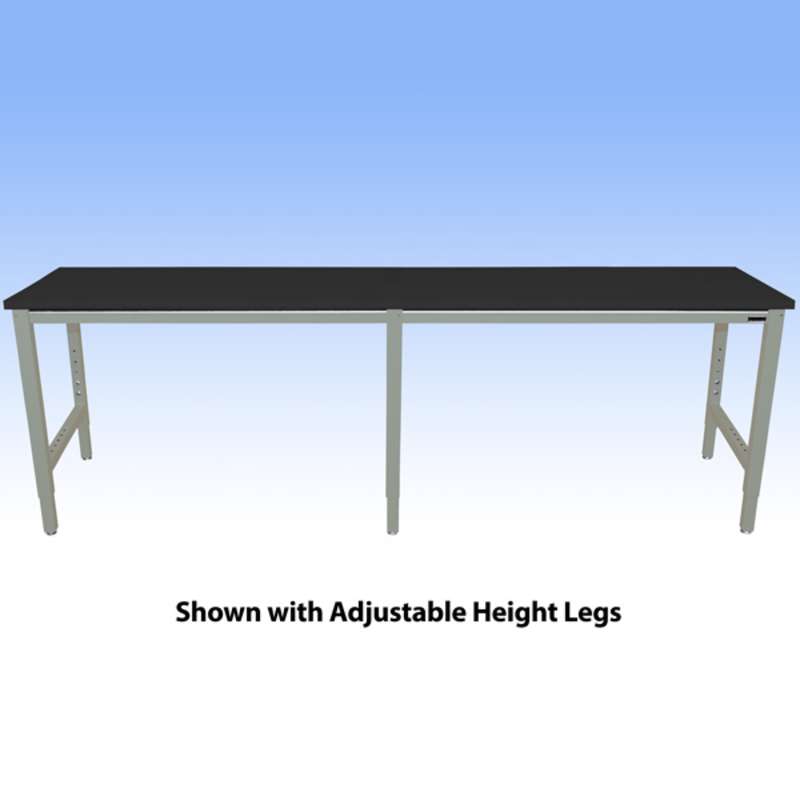 Fixed Height Heavy Duty Chemical Resistant Phenolic Resin Top Workbench with 5000 lb Weight Capacity, Square Edges and Glides, Black, 24 x 96" (Must Specify Height)