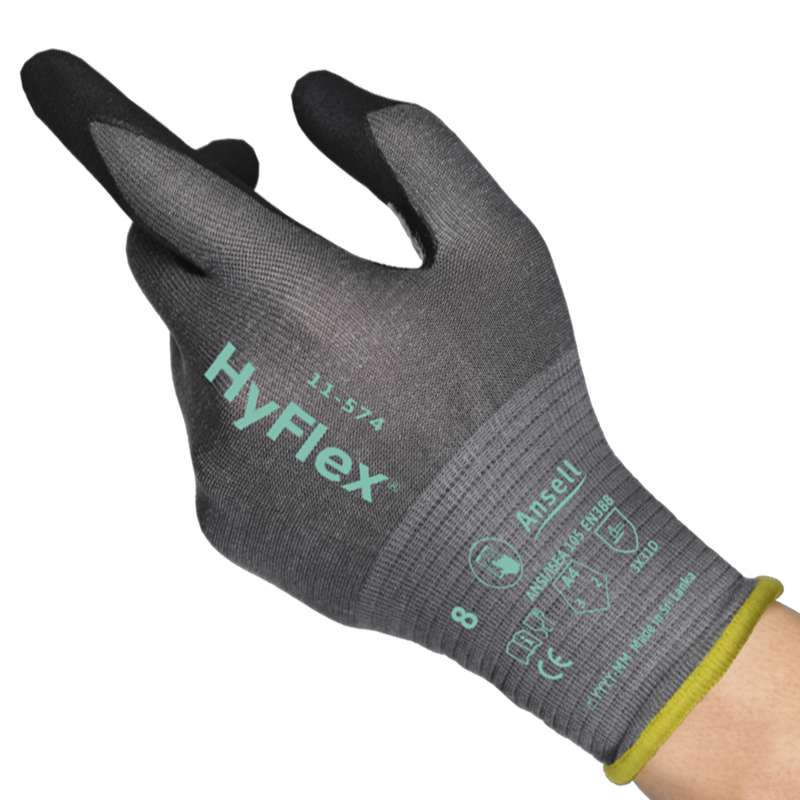 11-574 AEROFIT Glove, Nitrile Coated, Second-Skin Comfort, 21 gauge, Black with Grey Liner, LG, 144 pair per case