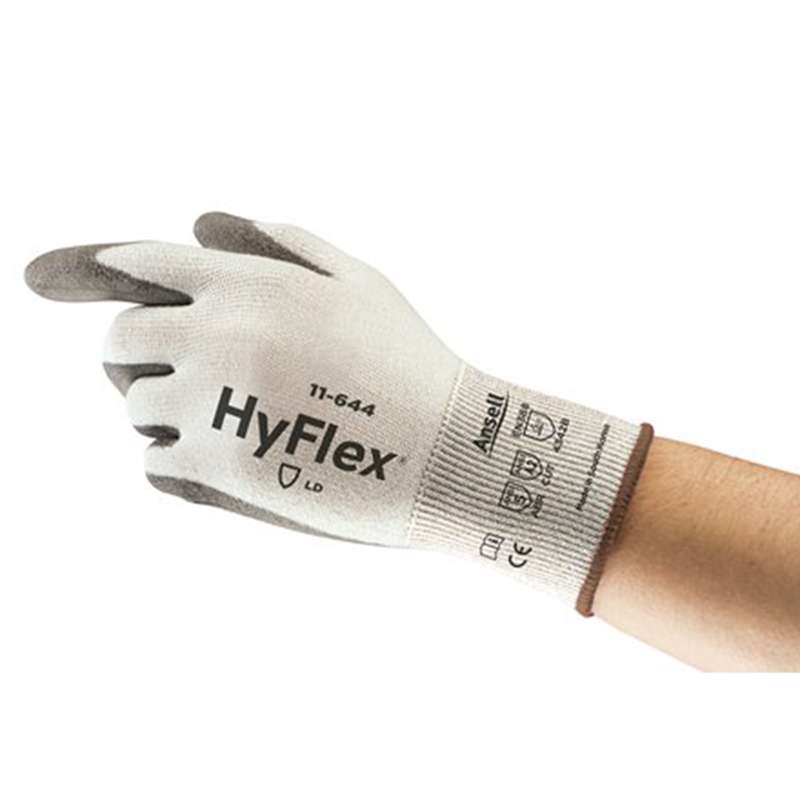 HyFlex® Polyethylene Powder Free Palm Coated Grey 13 Gauge Polyurethane Glove, Small, 9" Long, 12-Pair per Bag