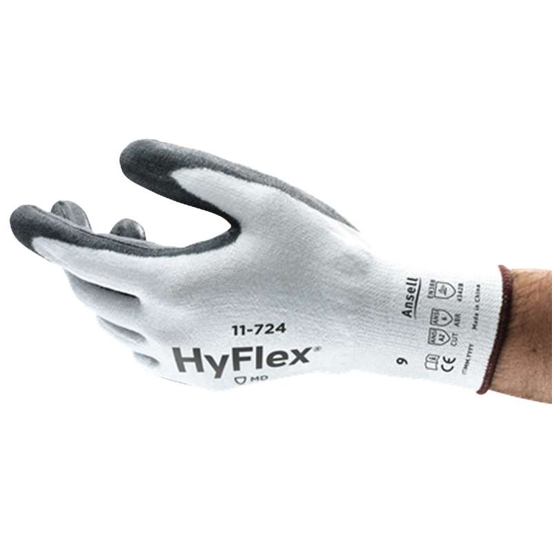 white glove with black palm on hand