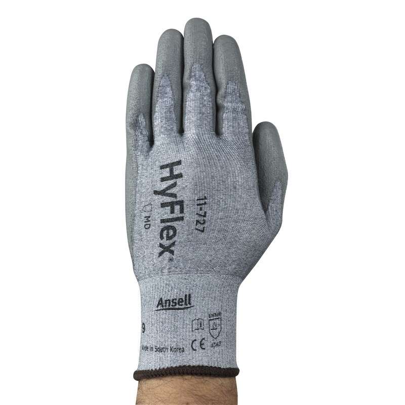 HyFlex® Powder Free Palm Coated Grey 15 Gauge Polyurethane Glove, Large, 9" Long, 12-Pair per Bag