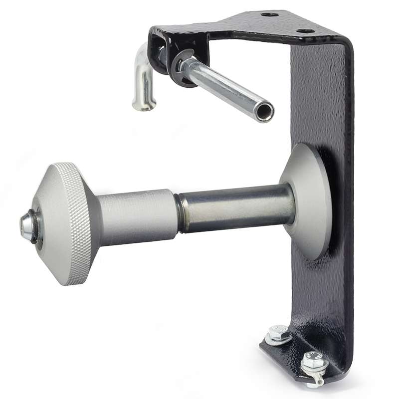 black bracket with empty metal spool