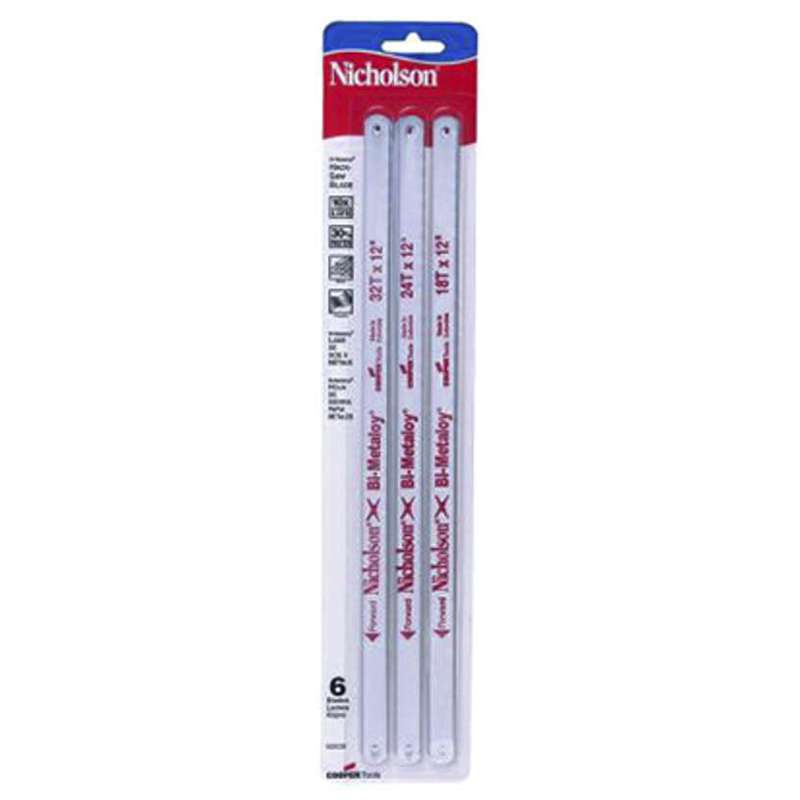 Bi-Metal 12" Assorted Hacksaw Blades, 6 per Pack