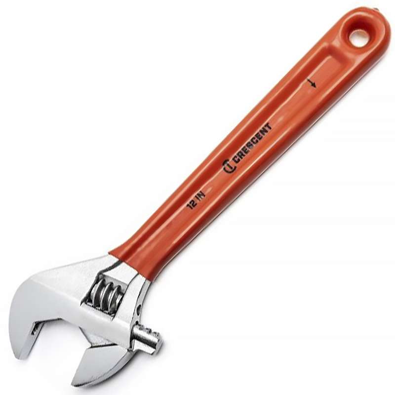 Adjustable Wrench with Cushion Grip, 12in Over-All-Length, Chrome Finish