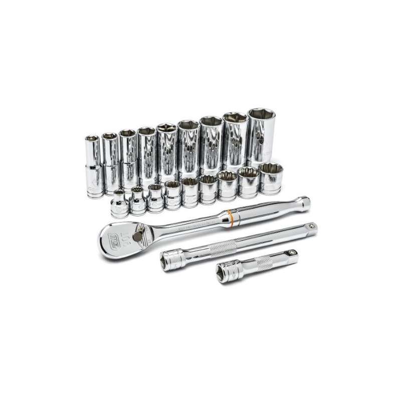 21-Piece 3/8" Drive, 6 & 12-Point Standard & Deep SAE Mechanics Tool Socket Set
