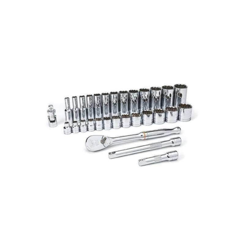 Standard and Deep SAE Mechanics Tool Set, 30-Piece 3/8" Drive, 12-Point