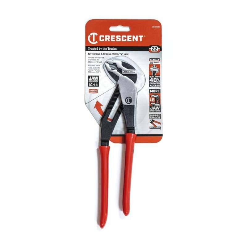 Tongue and Groove Pliers, 10" Overall Length, V Shaped Jaw, Dipped Handle