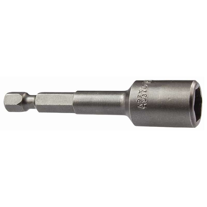 6 Point Power Drive SAE Hex Nutsetters for Sheet Metal Screws, 1/4" Male Hex Drive, 5/16" Hex, 2.56" Overall Length, Magnetic
