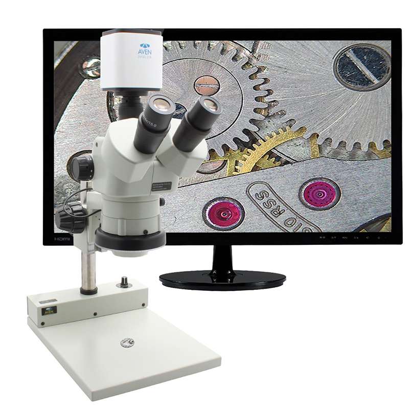 Stereo Zoom Trinocular Microscope, with Mighty Cam Pro On PLED Stand