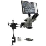 Microscope, 50X, Double Arm Boom Stand with Table Clamp, w/Mighty Cam Eidos 4K XL Camera/Monitor, Stereo Zoom Series redirect to product page