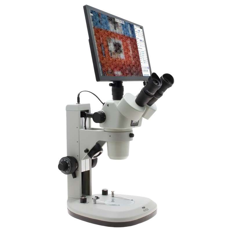Microscope, 50X, Track Stand with Top & Bottom LED, w/Mighty Cam Eidos 4K XL Camera/Monitor, Stereo Zoom Series