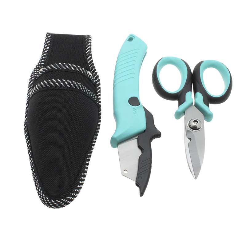 Multi-Purpose Electrician Scissors Kit with Scissors, Cable Stripping Blade, and Nylon Pouch