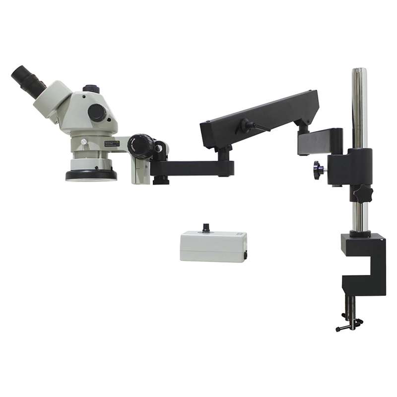 SPZV-50 Stereo Zoom Microscope (6.75x-50x), Articulating Arm, LED Ring Light