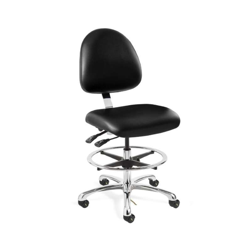 Chair, ESD/Cleanroom, Medium Back, Vinyl, Black, 20" - 27.5"H, Integra