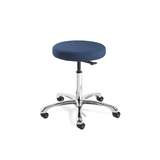 Versa Desk Height ESD Navy Fabric Backless Stool, Polished Aluminum Base, ESD Dual Wheel Hard Floor Casters redirect to product page