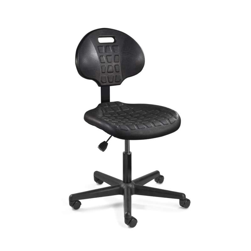 Everlast Desk Height Black Polyurethane Chair, Non-Tilt, Black Nylon Base, Dual Wheel Hard Floor Casters