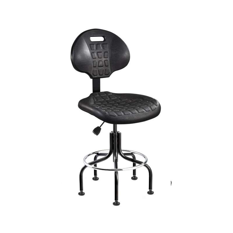 Everlast Mid Height Black Polyurethane Chair, Non-Tilt, Black Tubular Steel Base with Welded Footring