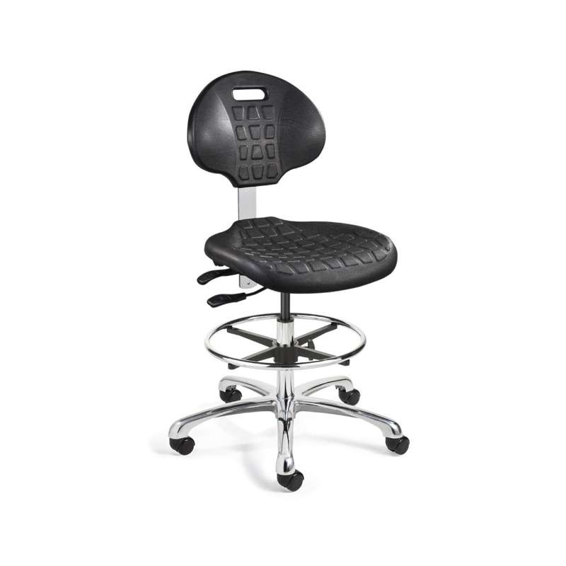 Everlast Mid Height Black Polyurethane Chair, Articulating Seat & Back Tilt, Polished Aluminum Base