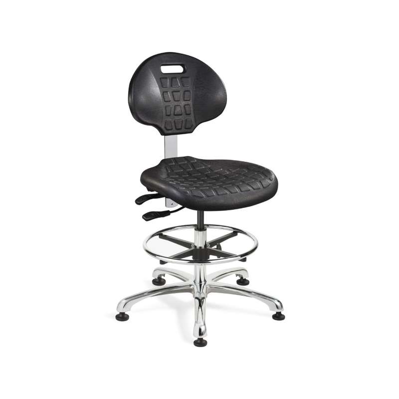 Everlast Mid Height Black Polyurethane Chair, Articulating Seat & Back Tilt, Polished Aluminum Base