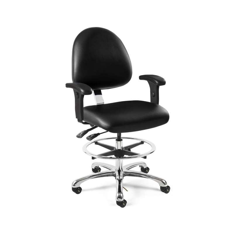 Integra Mid Height ESD Black Vinyl Fabric Chair with ESD Arms, Medium Back, Articulating Seat & Back Tilt, Polished Aluminum Base
