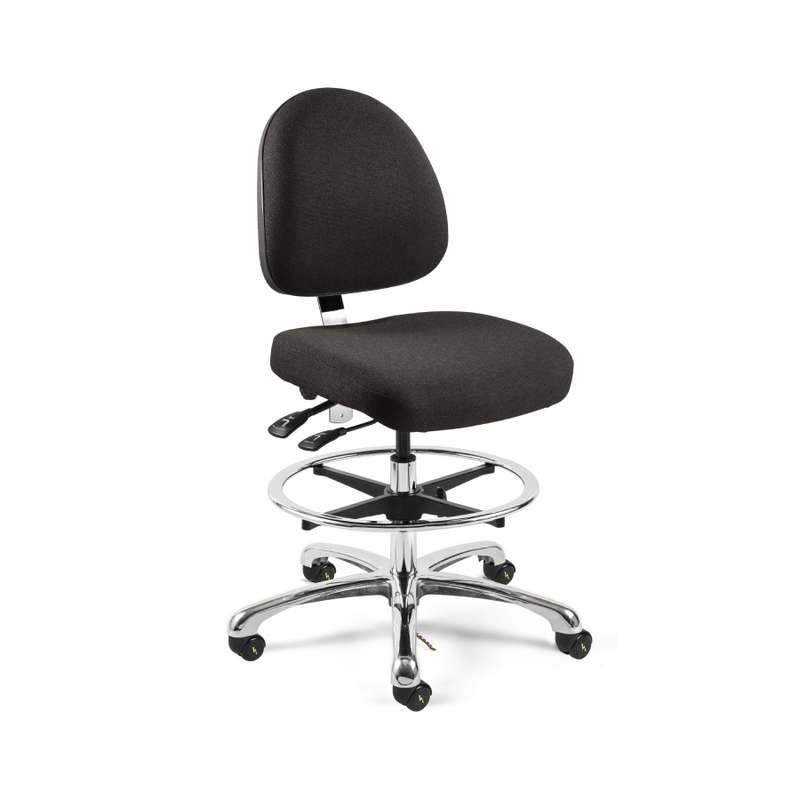 Integra Mid Height ESD Ebony Fabric Chair, Medium Back, Articulating Seat & Back Tilt, Polished Aluminum Base with Adjustable Footring, ESD Dual Wheel Interval Braking Casters