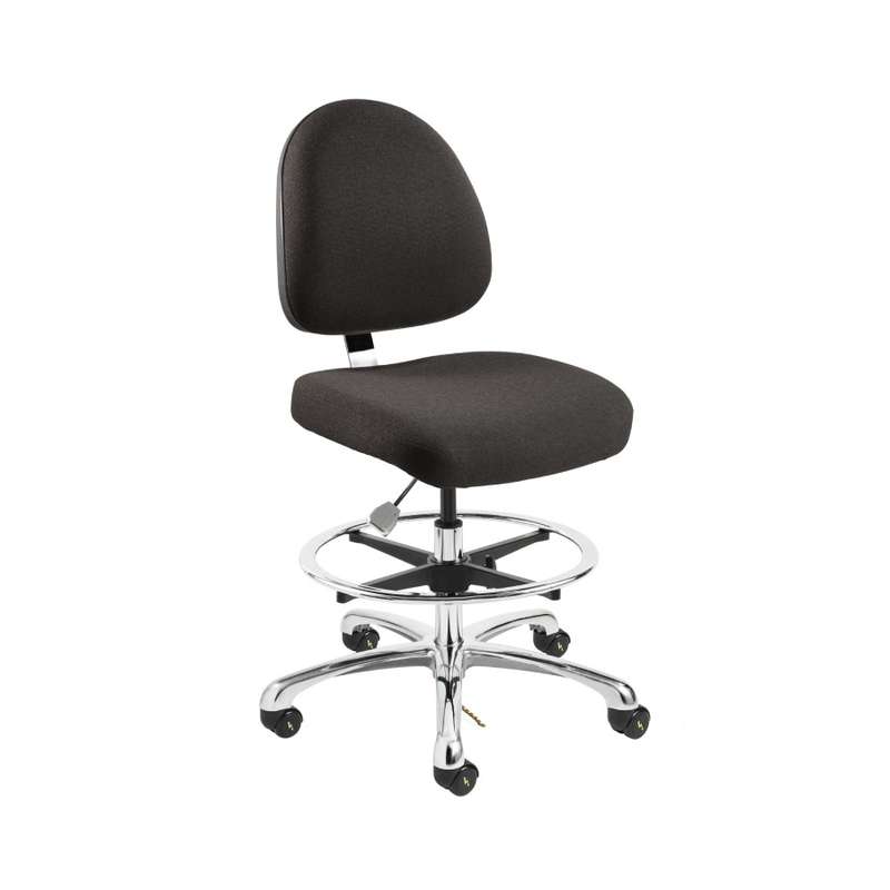Integra Tall Height ESD Ebony Fabric Chair, Medium Back, Non-Tilt, Polished Aluminum Base with Adjustable Footring, ESD Dual Wheel Hard Floor Casters