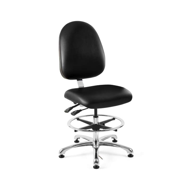 Integra Tall Height ESD Black Vinyl Chair, Large Back, Articulating Seat & Back, PolishedAluminum Base with Adjustable Footring