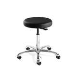 Versa Desk Height ESD Black Vinyl Backless Stool, Polished Aluminum Base, ESD Dual Wheel Hard Floor Casters redirect to product page