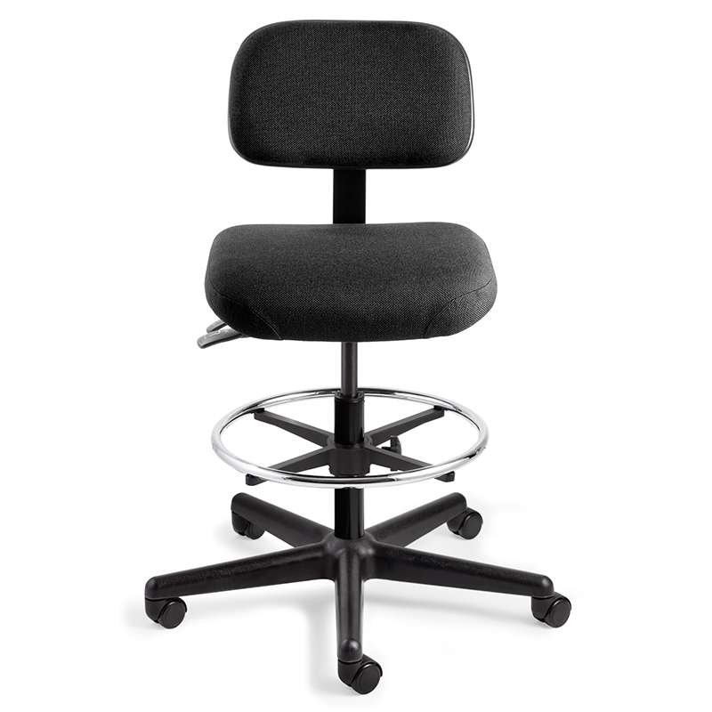 Doral Tall Height Black Fabric Chair, Articulating Seat & Back Tilt, Black Nylon Base with Adjustable Footring, Dual Wheel Hard Floor Casters