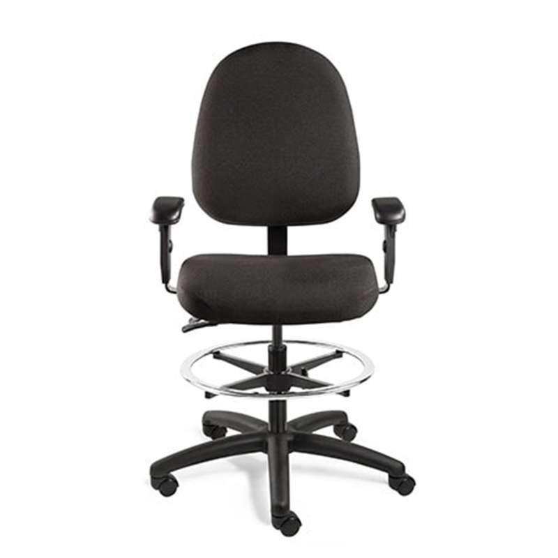 Integra Tall Height Royal Blue Fabric Chair, Large Back, Non-Tilt, Black Nylon Base with Adjustable Footring, Dual Wheel Hard Floor Casters