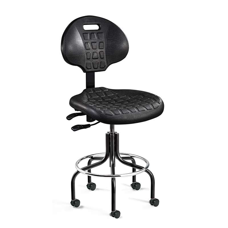 Everlast Mid Height Black Polyurethane Chair, Articulating Seat & Back Tilt, Black Tubular Steel Base with Welded Footring, Dual Wheel Hard Floor Casters