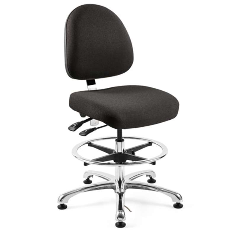 Integra Mid Height Blue Vinyl Chair, Large Back, Articulating Seat & Back Tilt, Polished Aluminum Base with Adjustable Footring, Dual Wheel Hard Floor Casters