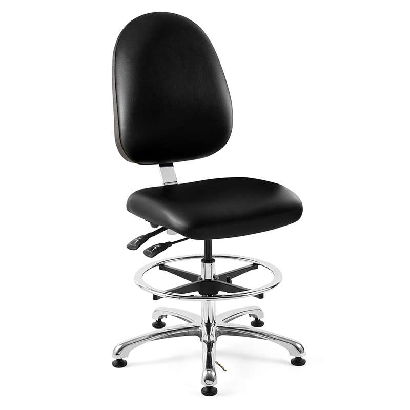 Integra Mid Height ESD Black Vinyl Chair, Large Back, Articulating Seat & Back Tilt, Polished Aluminum Base with Adjustable Footring