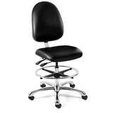 Integra Tall Height ISO7 Cleanroom Black Vinyl Chair, Large Back, Independent Seat & Back Tilt, Polished Aluminum Base with Adjustable Footring, Dual Wheel Hard Floor Casters redirect to product page